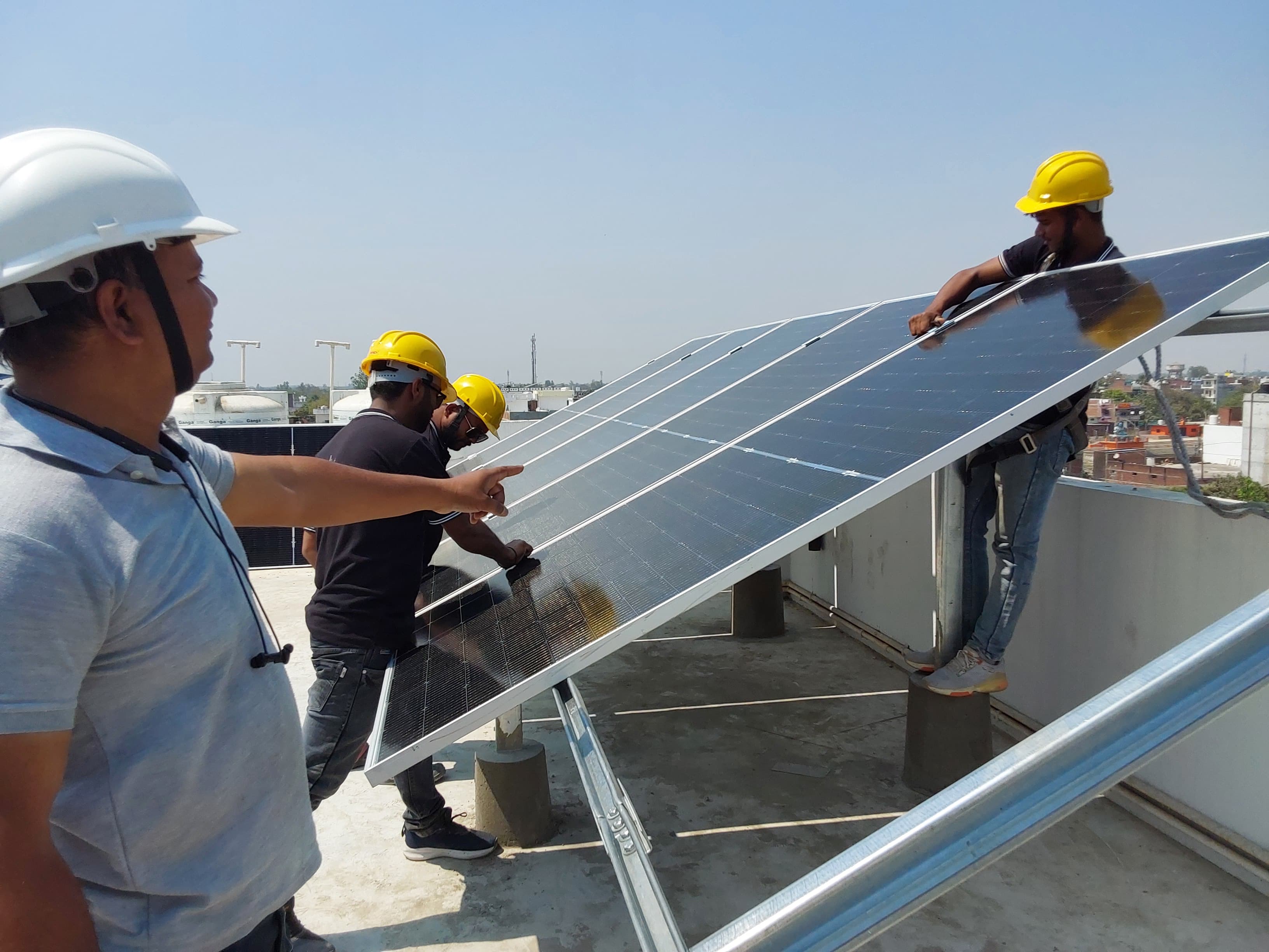 Sunrise over residential solar installation